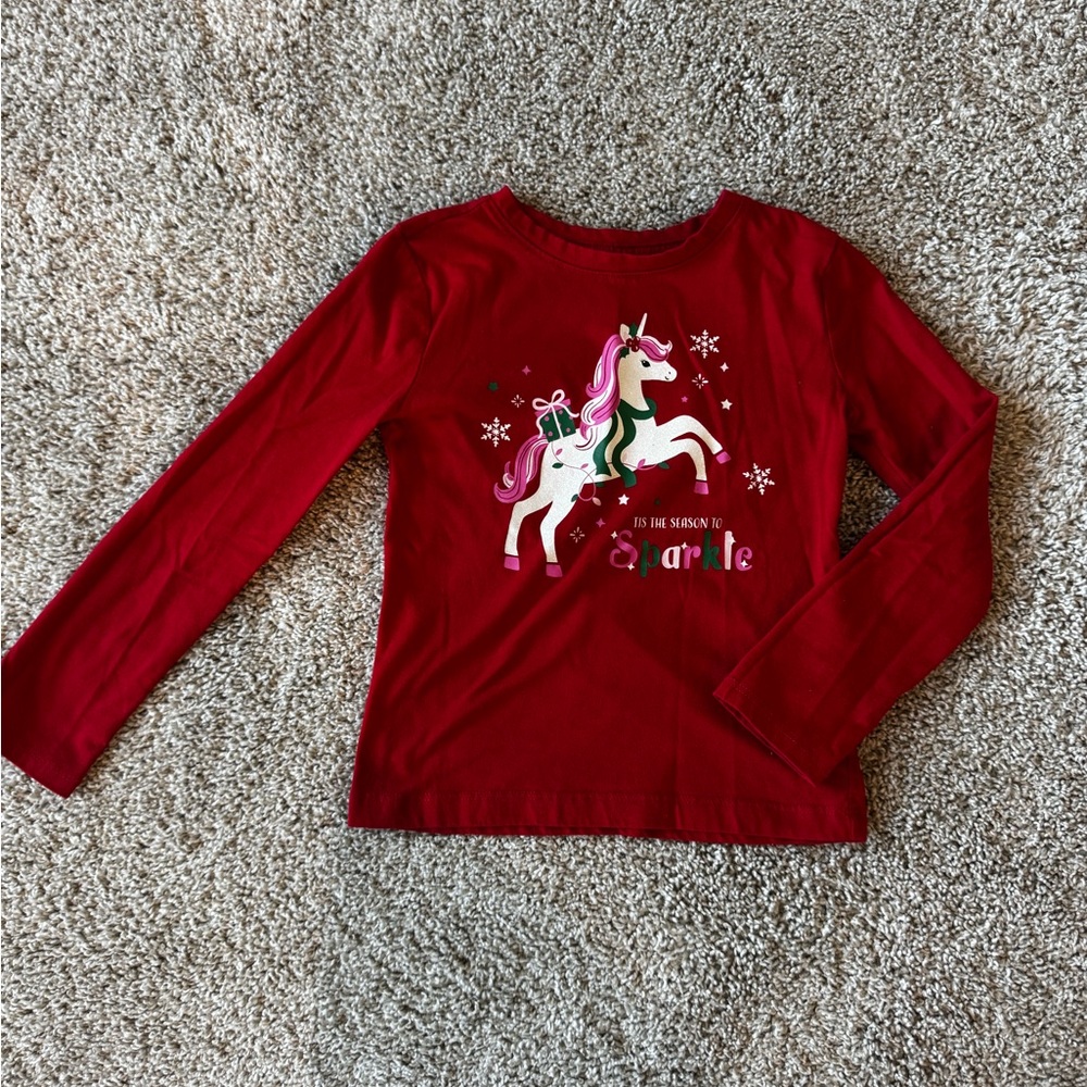 Holiday Time Girls Christmas Unicorn Graphic Tee with Long Sleeves Size XS 4/5 - Picture 3 of 6